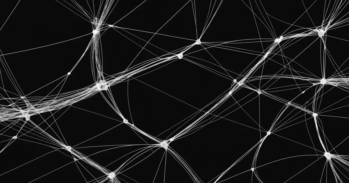 Abstract visualization of distributed request traces flowing through a microservices system